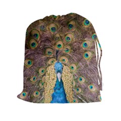 Bird Peacock Feather Drawstring Pouch (xxl) by HermanTelo