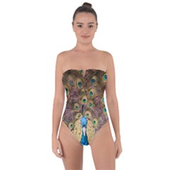 Bird Peacock Feather Tie Back One Piece Swimsuit by HermanTelo