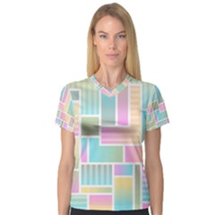 Color Blocks Abstract Background V-neck Sport Mesh Tee