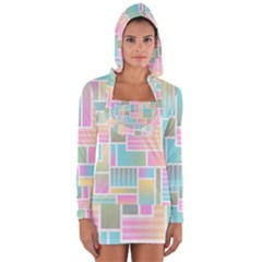 Color Blocks Abstract Background Long Sleeve Hooded T-shirt