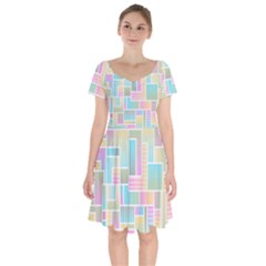Color Blocks Abstract Background Short Sleeve Bardot Dress by HermanTelo