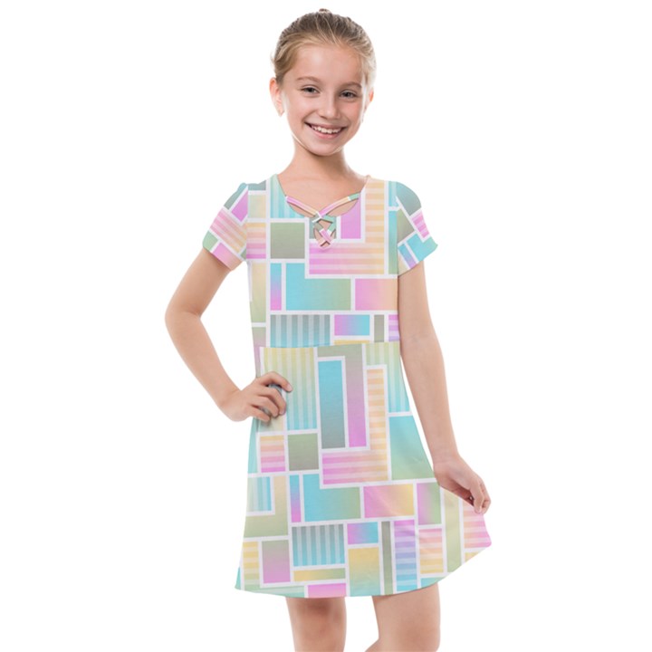 Color Blocks Abstract Background Kids  Cross Web Dress