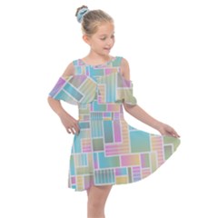Color Blocks Abstract Background Kids  Shoulder Cutout Chiffon Dress