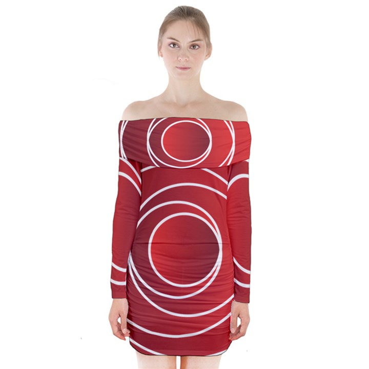 Circles Red Long Sleeve Off Shoulder Dress
