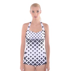 Concentric Plaid Boyleg Halter Swimsuit 