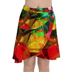 Color Abstract Polygon Chiffon Wrap Front Skirt by HermanTelo