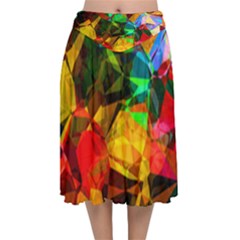 Color Abstract Polygon Velvet Flared Midi Skirt