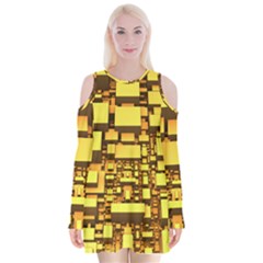 Cubes Grid Geometric 3d Square Velvet Long Sleeve Shoulder Cutout Dress by HermanTelo