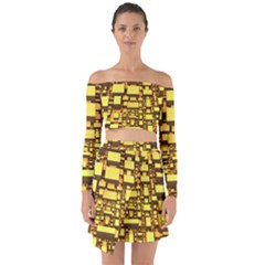 Cubes Grid Geometric 3d Square Off Shoulder Top With Skirt Set