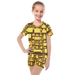 Cubes Grid Geometric 3d Square Kids  Mesh Tee And Shorts Set