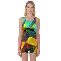 Color Abstract Polygon Background One Piece Boyleg Swimsuit
