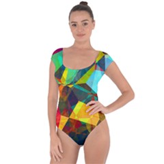 Color Abstract Polygon Background Short Sleeve Leotard 