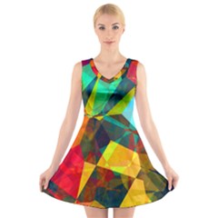 Color Abstract Polygon Background V-neck Sleeveless Dress