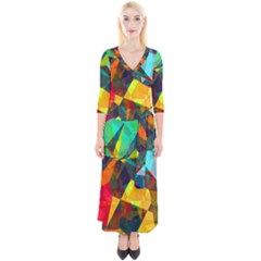 Color Abstract Polygon Background Quarter Sleeve Wrap Maxi Dress