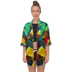 Color Abstract Polygon Background Open Front Chiffon Kimono by HermanTelo