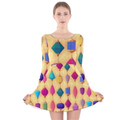 Colorful Background Stones Jewels Long Sleeve Velvet Skater Dress