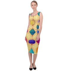 Colorful Background Stones Jewels Sleeveless Pencil Dress
