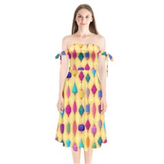 Colorful Background Stones Jewels Shoulder Tie Bardot Midi Dress