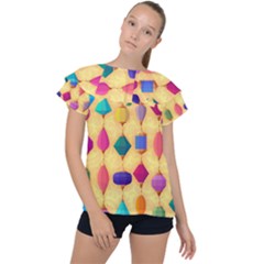 Colorful Background Stones Jewels Ruffle Collar Chiffon Blouse