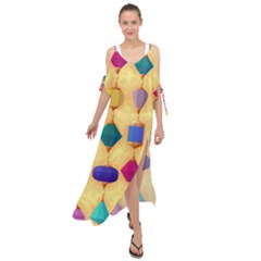 Colorful Background Stones Jewels Maxi Chiffon Cover Up Dress