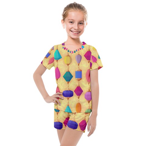 Colorful Background Stones Jewels Kids  Mesh Tee And Shorts Set by HermanTelo