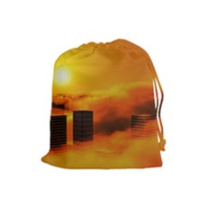 City Sun Clouds Smog Sky Yellow Drawstring Pouch (large)