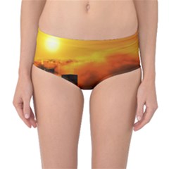 City Sun Clouds Smog Sky Yellow Mid-waist Bikini Bottoms by HermanTelo