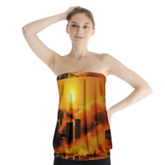 City Sun Clouds Smog Sky Yellow Strapless Top by HermanTelo