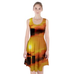 City Sun Clouds Smog Sky Yellow Racerback Midi Dress by HermanTelo