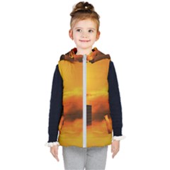 City Sun Clouds Smog Sky Yellow Kids  Hooded Puffer Vest by HermanTelo