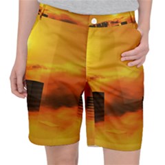 City Sun Clouds Smog Sky Yellow Pocket Shorts by HermanTelo