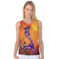 Funny Giraffe In The Night Women s Basketball Tank Top by FantasyWorld7