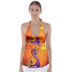 Funny Giraffe In The Night Babydoll Tankini Top by FantasyWorld7