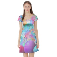 Eggs Happy Easter Rainbow Short Sleeve Skater Dress