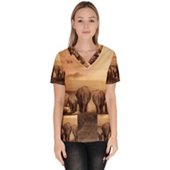 Elephant Dust Road Africa Savannah Women s V-neck Scrub Top by HermanTelo