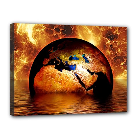 Earth Globe Water Fire Flame Canvas 16  X 12  (stretched) by HermanTelo