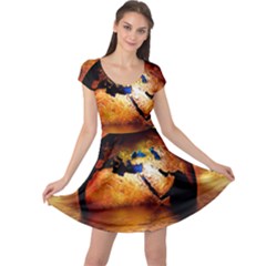 Earth Globe Water Fire Flame Cap Sleeve Dress