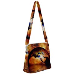 Earth Globe Water Fire Flame Zipper Messenger Bag by HermanTelo