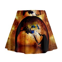 Earth Globe Water Fire Flame Mini Flare Skirt by HermanTelo