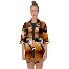 Earth Globe Water Fire Flame Open Front Chiffon Kimono