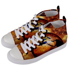 Earth Globe Water Fire Flame Women s Mid-top Canvas Sneakers