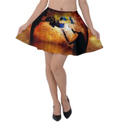 Earth Globe Water Fire Flame Velvet Skater Skirt