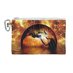 Earth Globe Water Fire Flame Canvas Cosmetic Bag (large)