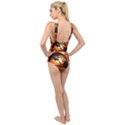 Earth Globe Water Fire Flame Cross Front Low Back Swimsuit View2