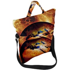 Earth Globe Water Fire Flame Fold Over Handle Tote Bag