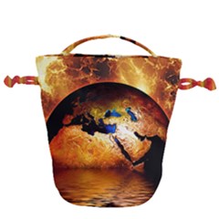 Earth Globe Water Fire Flame Drawstring Bucket Bag by HermanTelo