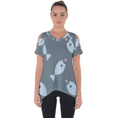 Fish Star Water Pattern Cut Out Side Drop Tee