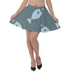 Fish Star Water Pattern Velvet Skater Skirt