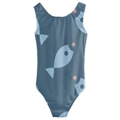 Fish Star Water Pattern Kids  Cut-out Back One Piece Swimsuit by HermanTelo