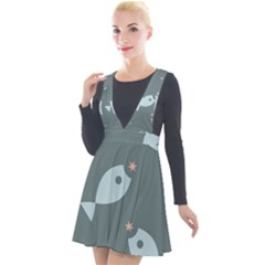 Fish Star Water Pattern Plunge Pinafore Velour Dress